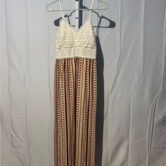 No Boundaries Cream and Brown Maxi Dress Size M - Picture 1 of 4